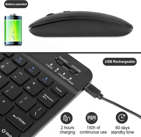 Bluetooth Keyboard and Mouse Combo Ultra-Slim Portable Rechargeable Compact Wireless Mouse Keyboard Set for Pad/iPad Pro/iPad Mini/iPad Air Mac OS...