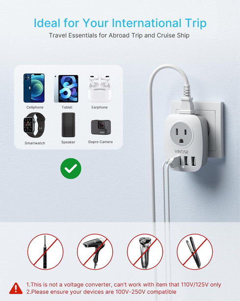 South Africa Power Adapter,VINTAR Type M Plug Adapter with 1 USB C,3 USB Ports and 2 American Outlets,6 in 1 South Africa Travel Plug Adapter for ...