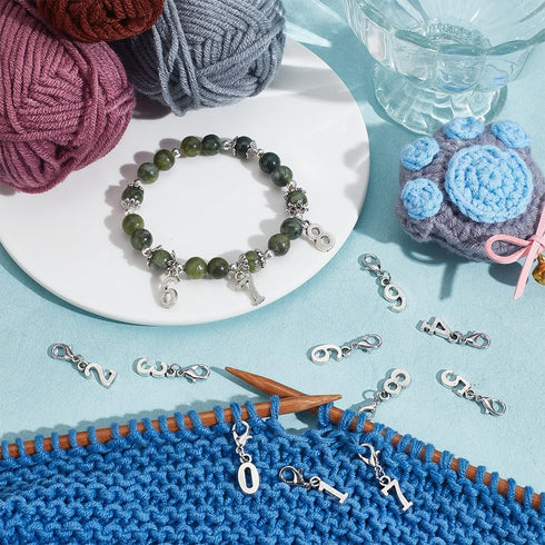 NBEADS 40 Pcs 0-9 Number Stitch Markers, Alloy Crochet Marker Charms Removable Lobster Clasp Locking Stitch Marker for Knitting Weaving Sewing Jew...