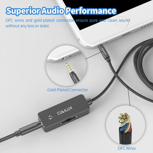 Cubilux 3.5mm TRRS Volume Attenuator Cable, 1/8-inch Headphone Extension Cord with Audio Volume Control, in-Line Volume Controller for Earphones, ...