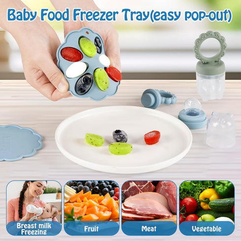 Silicone Baby Fruit Food Feeder & Breastmilk Popsicle Molds Set, Baby Food Freezer Tray for Cooling Teething Relief, Baby Food Feeder for Safe Inf...