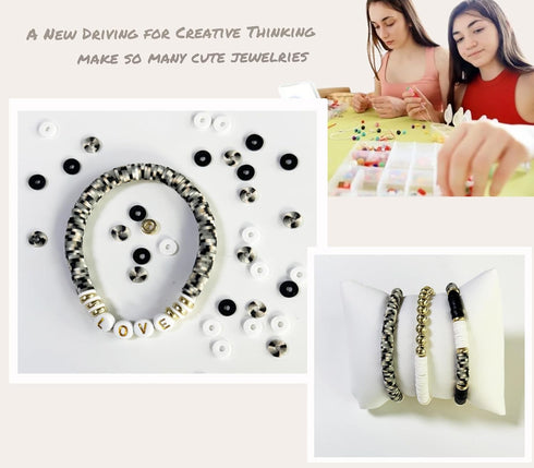 Beads for Bracelets Making Kit Black and White 6mm Clay Beads Jewelry Making Kit with Elastic Strings...