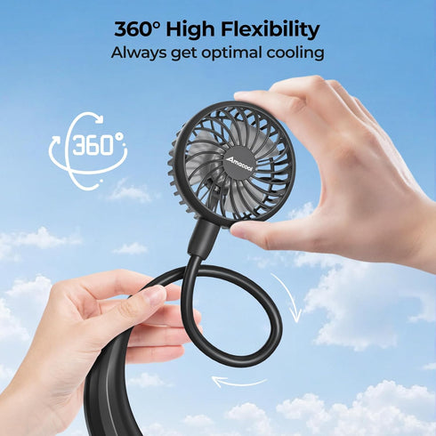 AMACOOL Neck Fan Battery Operated Neckband Fan Hand-Free Wearable Personal Fan for Hot Flashes Home Office Travel Outdoor Sports (Black)...