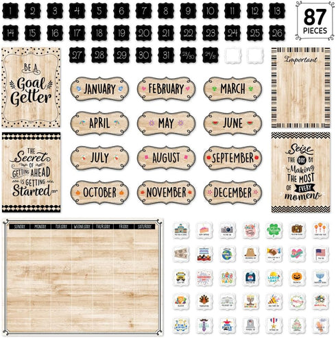 CTP Core Décor Black, White, and Wood Calendar Set Bulletin Board Top Classroom Decorating Accents (Creative Teaching Press 10920)...