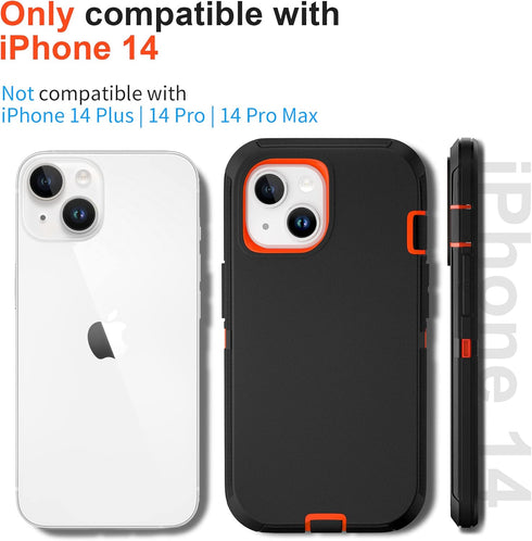 iPhone 14 Case with Belt Clip and 2 Pack Screen Protector - Military Grade Rugged Full Body Phone Case for Men and Women (Black+Orange)...