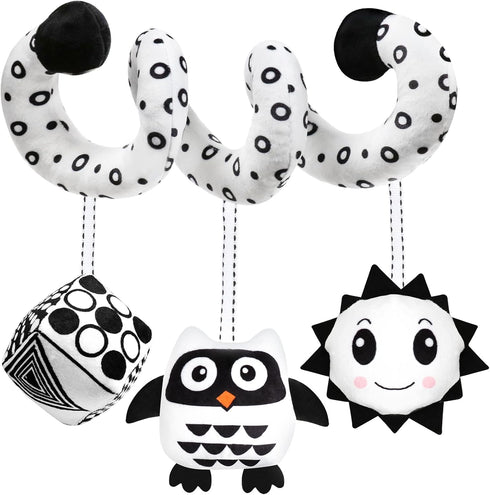 Baby Spiral Hanging Stroller and Car Seat Toys Black and White High Contrast Sensory Toy Newborn Plush Activity Toys Thank You Gifts for 0 3 6 9 1...