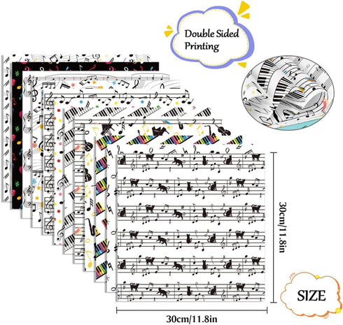 Scrapbook Paper 11.8x11.8 Inch Musical Note Pattern Paper Double-Sided Craft Paper Decorative Paper Folded Flat for Art Craft DIY Card Making, Scr...