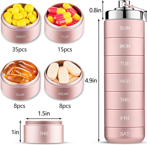 Mossime Metal Travel Pill Organizer, Portable 7 Day Vitamin Organizer Stackable, Waterproof 1 Times A Day Pill Box, Large Pill Container, Daily Me...