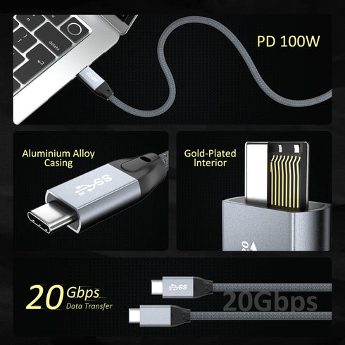 USB C to USB C 3.2 Gen 2 Cable, 6.6Ft USB C Monitor Cable 100W PD Charging, 20Gbps Data for USB4/Thunderbolt 3/4 Compatible with MacBook Pro/Air, ...