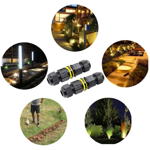 Junction Box Outdoor Underground Waterproof IP68 Electrical Cable Connector 2 Way Plug Wire Range 4 to 12mm 2 or 3 or 4-Pin External Cord Boxes 2 ...