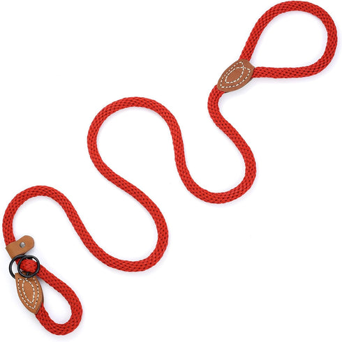 Mile High Life Slip Leads for Dogs | Heavy Duty Dog Training Leash | 5 Feet No Pull Slip Leashes w Leather Tip | Red Rope Lead for Dogs Outside...