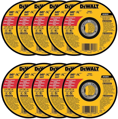 DeWalt DW8062 4-1/2"x.045"x7/8" Metal Angle Grinder Thin Cutoff Wheel, 10 Pack...