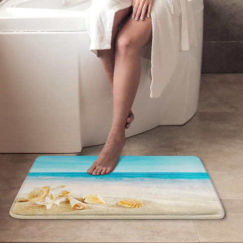Britimes Bath Mat for Bathroom, Blue Beach Starfish Sea Washable Cover Floor Rug Carpets Floor Mat Bathroom Decorations 16x24 Inches for Kitchen B...