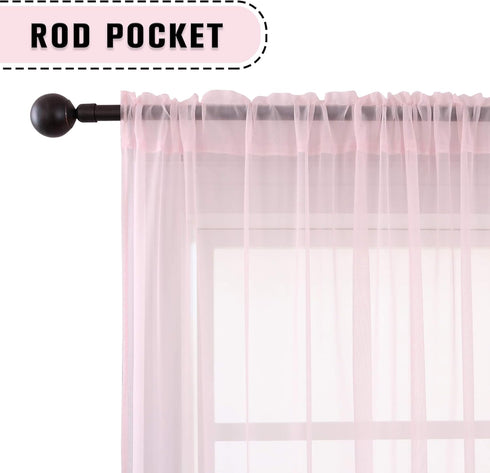 KEQIAOSUOCAI 2 Pieces Baby Pink Girls Room Sheer Curtains for Nursery Kids Rod Pocket Sheer Voile Panels Drapes for Wedding Party Bedroom Living R...