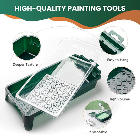 Paint Roller Kit, 15 Pcs 4 Inch Small Paint Roller, Paint Tray, Paint Tray Liners and Paint Roller Frame, Home Improvement Paint Supplies, Mini Pa...