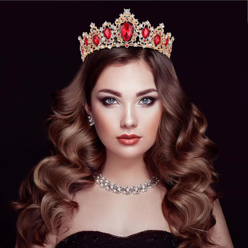 Baroque Royal Queen Crowns and Tiaras for Women,Crystal Rhinestone Costume Party Festival Wedding Tiaras Headbands (Red)...