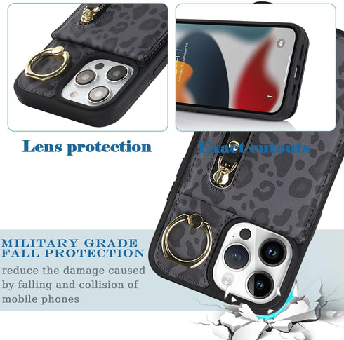 iPhone 11 pro max Case with Card Holder for Women, iPhone 11 pro max Phone Case Wallet with Credit Card with Ring Kickstand Zipper Shockproof Slim...