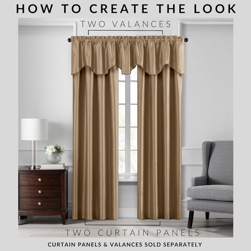 Elrene Home Fashions Colette Faux-Silk Scalloped Window Valance, 50 in x 21 in (Scalloped Valance), Gold...