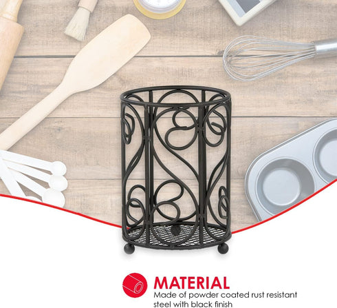 Scroll Design Cutlery Holder For Countertop, (Black), By Home Basics | Steel Flatware Caddy For Kitchen | Spoon Fork Holder With Raised Feet | Cut...