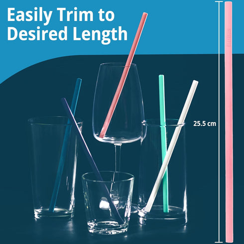 10 Reusable Silicone Drinking Straws + Cleaning Brush, 30oz - 20oz Tumblers Compatible, Dishwasher Safe, Extra Long Straw - Silicone Straws Reusab...