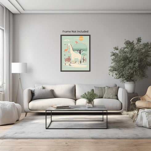 Posterizer 1 pcs-mint safari animals-Art for Animal Lovers-Kids Room Art-Gift for Daughter, Son, Kids-decor for nursery toddlers kids room- UNFRAM...