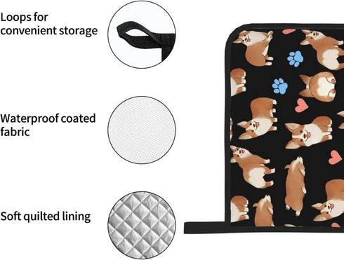 Cute Corgi Dog Heat Resistant Oven Mitts and Pot Holders Sets Non Slip Kitchen Gloves Hot Pads with Inner Cotton Layer for Cooking BBQ Baking Gril...
