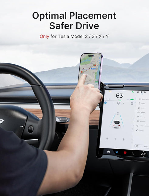 JSAUX Tesla Phone Mount, for MagSafe Phone Holder Stand ?Screen-Locked with Base?, Only Compatible with Tesla New Model 3 2023/Y/S/X, Fits for All...