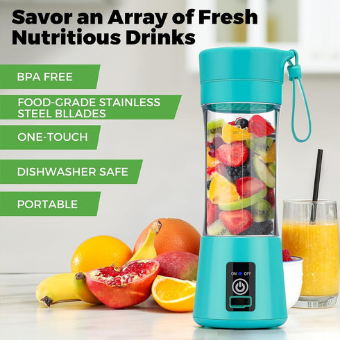 Personal Blender for Shakes and Smoothies, USB Rechargeable Shaker, Portable Juicer with Six Cutters, 380ML Juice Bottle for Travel Gym?Teal?...
