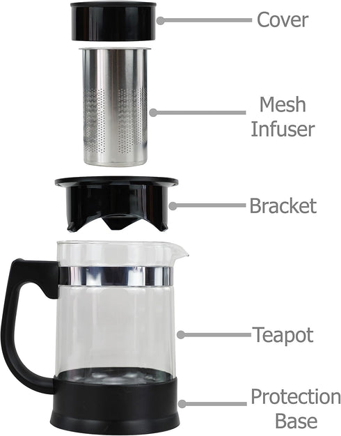 Glass Teapot Tea Kettle with Removable Infuser and Heat Resistance Base for Making and Serving Blooming Tea, Loose Leaf Tea - Capacity is 950ml/32...