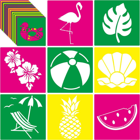 24 Pieces Summer Stencils for Kids 8 Inches Drawing Stencils Chalk Stencils Large Washable Aloha Themed Primary Shape Template for Kids Toddlers P...