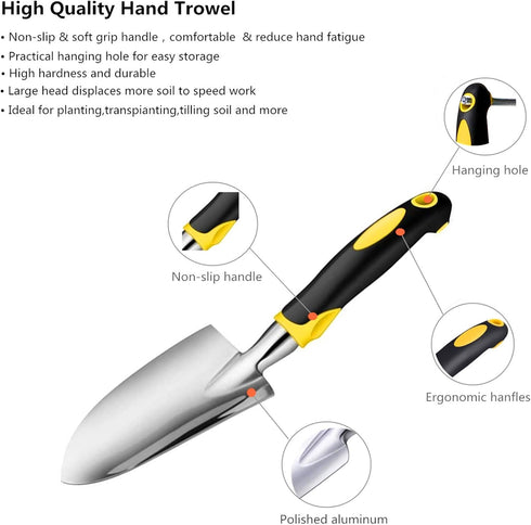 Garden Trowel, Hand Shovel, 2 Piece Cast-Aluminum Heavy Duty with Soft Rubber Handle Garden Tools, Small Hand Trowel for Women Men Kids Gardening...