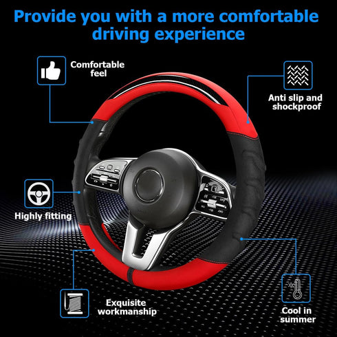 Car Steering Wheel Cover, Non-Slip Vehicle Steering Wheel Protector, Automotive Interior Accessories for Women Men, 15 Inch Universal for SUV, Tru...