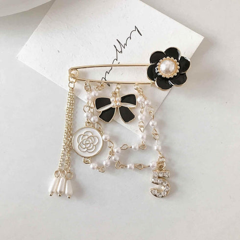 Vintage Imitating Pearl Brooch Number 5 Brooches Pins for Women Fashion Banquet Jewelry...