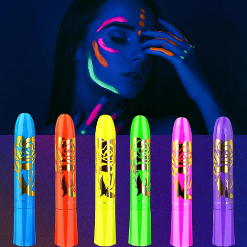 Glow UV Blacklight Face Body Paint,Neon Blacklight Glow Body Painting Sticks Makeup Kits for Kids Adult Halloween Glow In The Dark Birthday Party ...