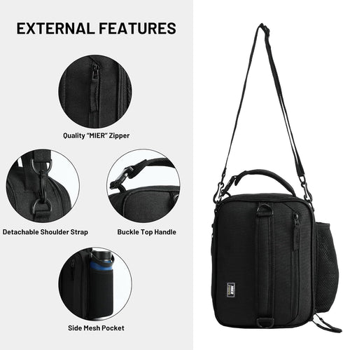 MIER Expandable Lunch Bag Insulated Lunch Box for Men to Work Travel Portable Lunchbox Bags with Shoulder Strap and Water Bottle Holder, Black...