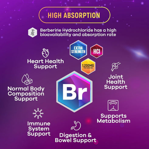 Berberine Supplement 1200mg, High Absorption Berberine Supplements Heart Health & Immune Support Berberine Supplement - Berberine HCL Supplement P...
