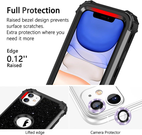 LONTECT for iPhone 11 Case Glitter Sparkly Bling 3 in 1 Shockproof Heavy Duty Full Body Sturdy Protective Case for Apple iPhone 11 with 2 Screen P...