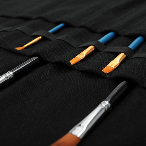 Denifiter 22 Pockets Waxed Canvas Roll-up Pencil Bag, Heavy Duty Portable Watercolor Oil Brush Canvas Pouch (Black)...