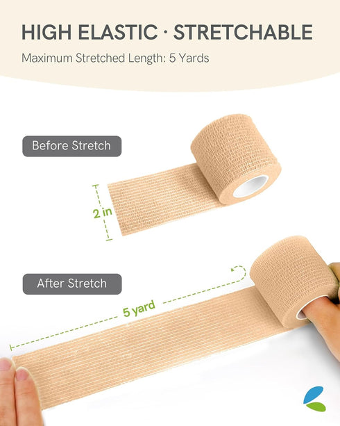 FriCARE Self Adhesive Bandage Wrap, Medical Tape in First Aid Kit, Cohesive Bandages for Wounds Sport Vet, FSA/HSA Eligible, 2 Inches X 5 Yards 6 ...