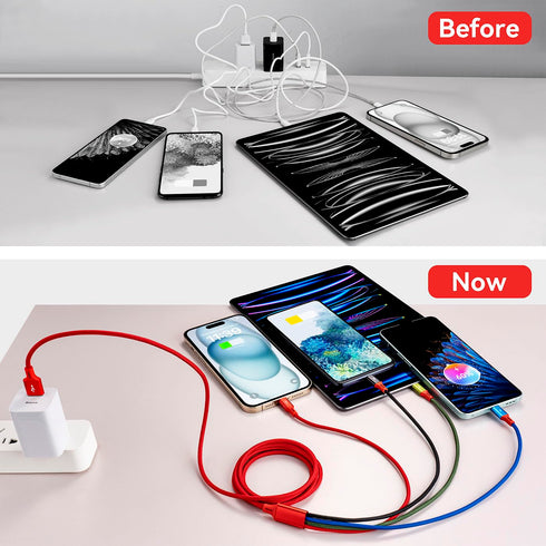 Multi USB Charging Cable 4A, 4-in-1 Charger Cord with USB C/Micro USB Port Adapter for Phone/Tablets/Samsung Galaxy/Google Pixel/Sony/LG/Huawei an...