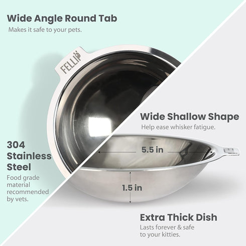Felli Pet Oblik Anti Whisker Fatigue Cat Bowl Raised Stainless Steel Angled Wide Shallow Dish for Dry Wet Food, Vomit & Spill Proof Tilted Elevate...