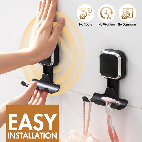 LEVERLOC Suction Razor Holder for Shower 2 Pack, Vacuum Suction Razor Hooks for Bathroom, Towel, Razor Hanger for Shower Wall, Removable, Waterpro...