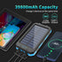 Solar Charger Power Bank, 39800mAh Portable Charger Fast Charger Dual USB Port Built-in Led Flashlight and Compass for All Cell Phone and Electron...