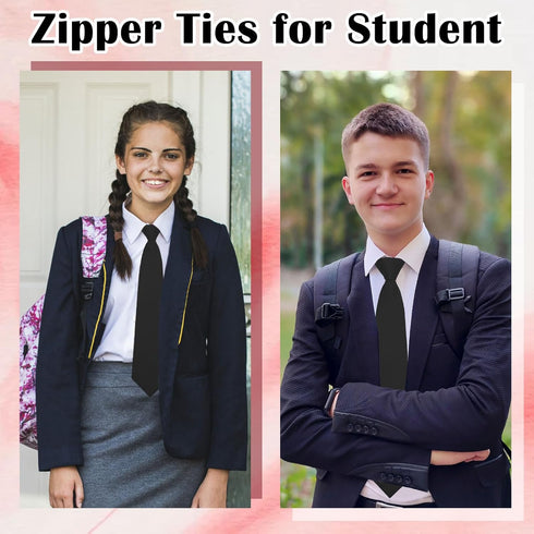 Womens Ties, Black Neck Tie for Women, Zipper School Girl Uniform Tie, Women Accessories for Dress Shirt Business...