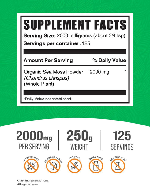 BulkSupplements.com Organic Irish Sea Moss Powder - Sea Moss Supplement, Irish Sea Moss Organic, Organic Sea Moss Powder - Vegan & Gluten Free, 20...