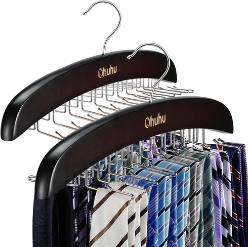 Tie Rack Hanger for Closet: Ohuhu 2 Packs 24 Folding Hooks Tie Hangers for Men Wooden Tie Holder Organizer Space Saving Necktie Storage 360 Degree...