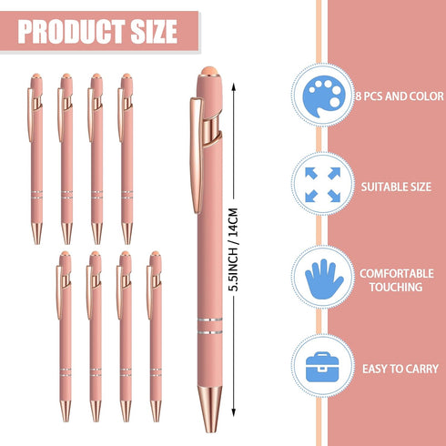8 Pcs Blue Ink Ballpoint Pen with Stylus Tip 2 in 1 Stylus Ballpoint Pen Metal Pens Stylus Pen for Touch Screens School Office Coworkers (Pink Ros...