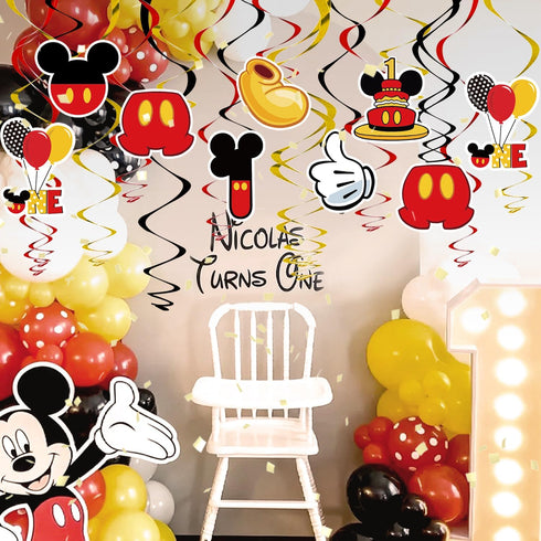 Red 1st Birthday Hanging Swirl Decorations, Mouse Birthday Party Ceiling Streamers, Mouse Theme Party Supplies, Party Favors for Boys Kids(38 Pcs)...