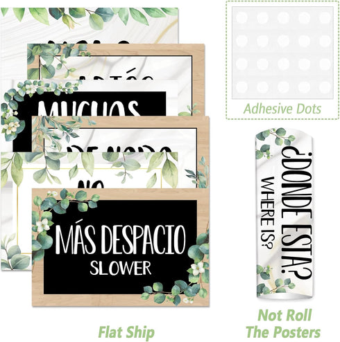gisgfim 16 Pcs Spanish Words and Phrases Poster Set Spanish Phrases Bulletin Board Study Spanish Classroom Decoration for Teachers Preschool Schoo...