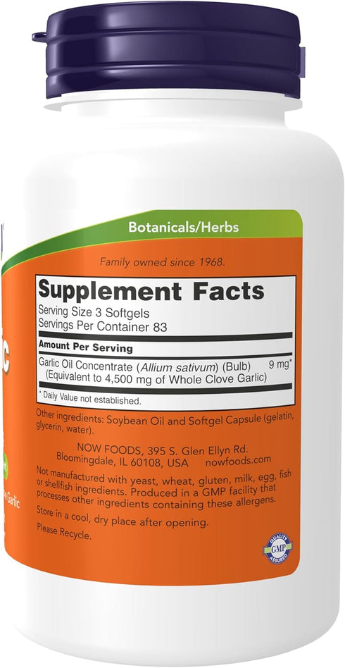 NOW Supplements, Garlic Oil 1500 mg, Serving Size Equivalent to Whole Clove Garlic, 250 Softgels...